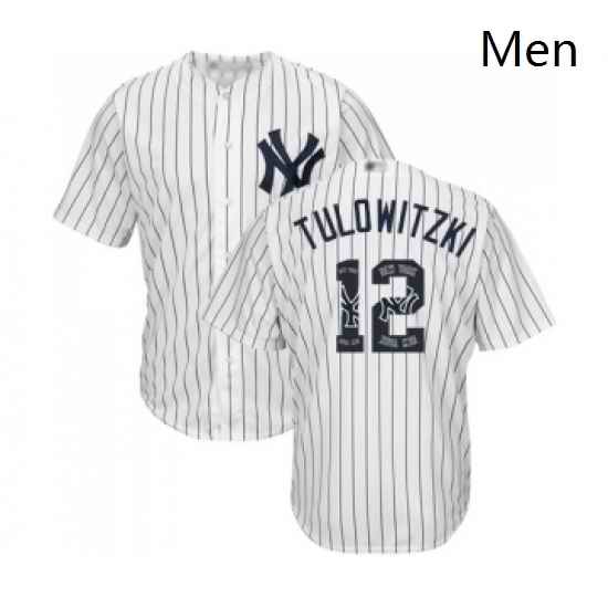 Mens New York Yankees 12 Troy Tulowitzki Authentic White Team Logo Fashion Baseball Jersey
